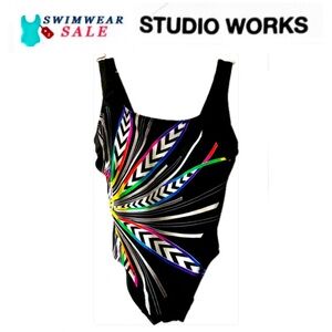 STUDIO WORKS one piece black with multicolor design size8 NWOT never worn